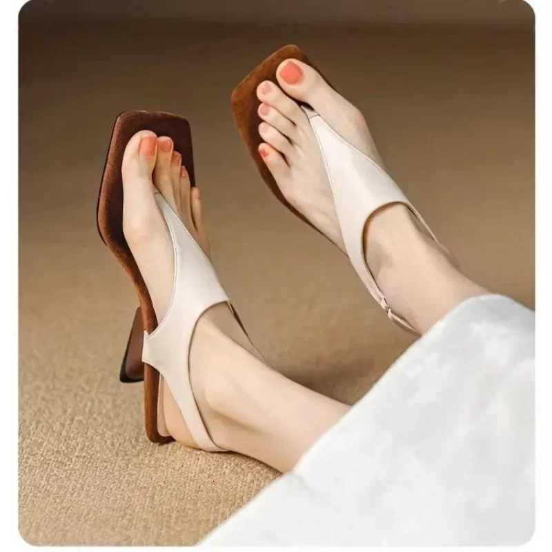 Square Toe Peep Toe Heterotypic Heel Buckle Strap Womens Sandals Shoes for Women 2025 New Summer Novelty Mature Daily Sandals W250814