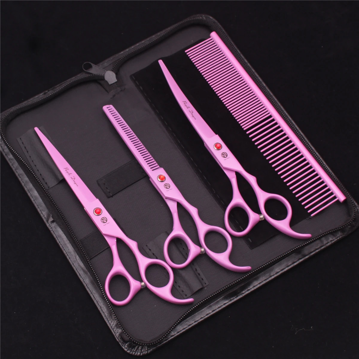 7.0 Pet Grooming Scissors Set Japanese Steel Straight Curved Dog Cat Cutting Thinning Shears Hair Comb Hemostatic Forceps Z3103 250812