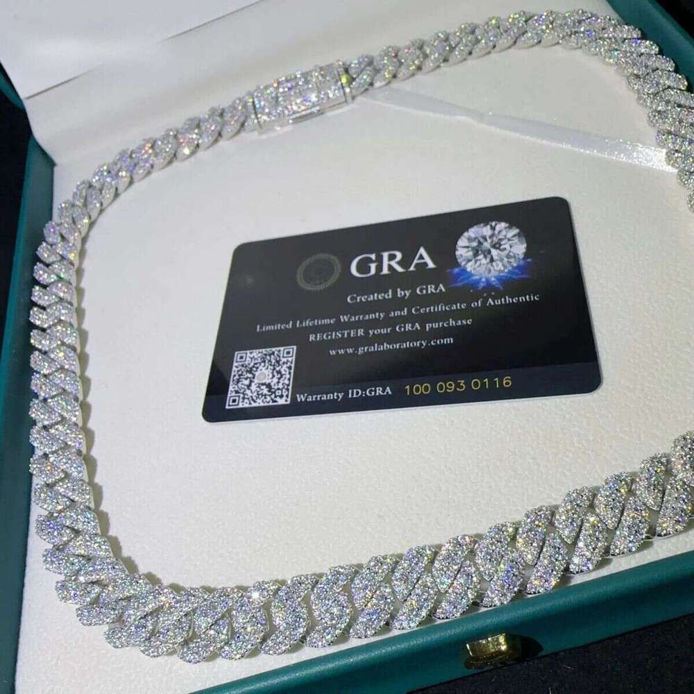 Pass Tester VVS Moissanite Lab Dia Sier Necklace and Hip Hop Iced Out Jewelry Cuban Link Chain