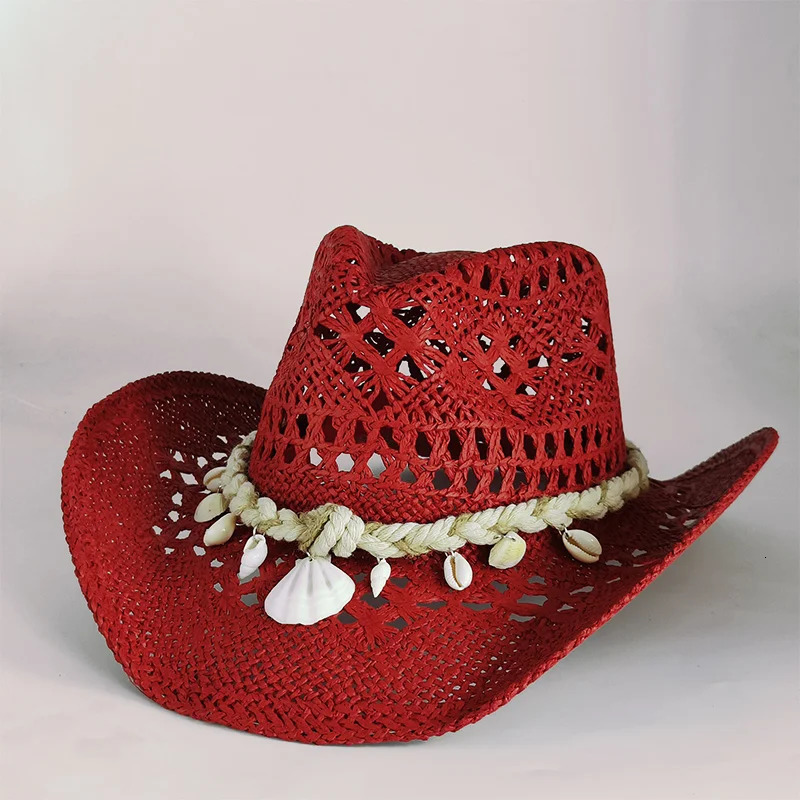 Men Western Cowboy Straw hat women Fashion Large Brim red straw hat Party Outdoor summer cowgirl Sun Jazz Hat sombrero vaquero 250813