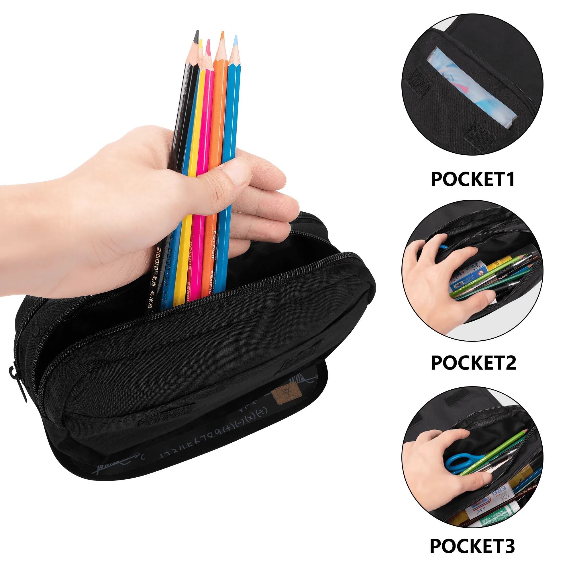 POP Polyester Double Layer Pencil Case Large Capacity School Student Kids Make Up Bag Pen Box Pouch Pencil Bag Stationery Supply