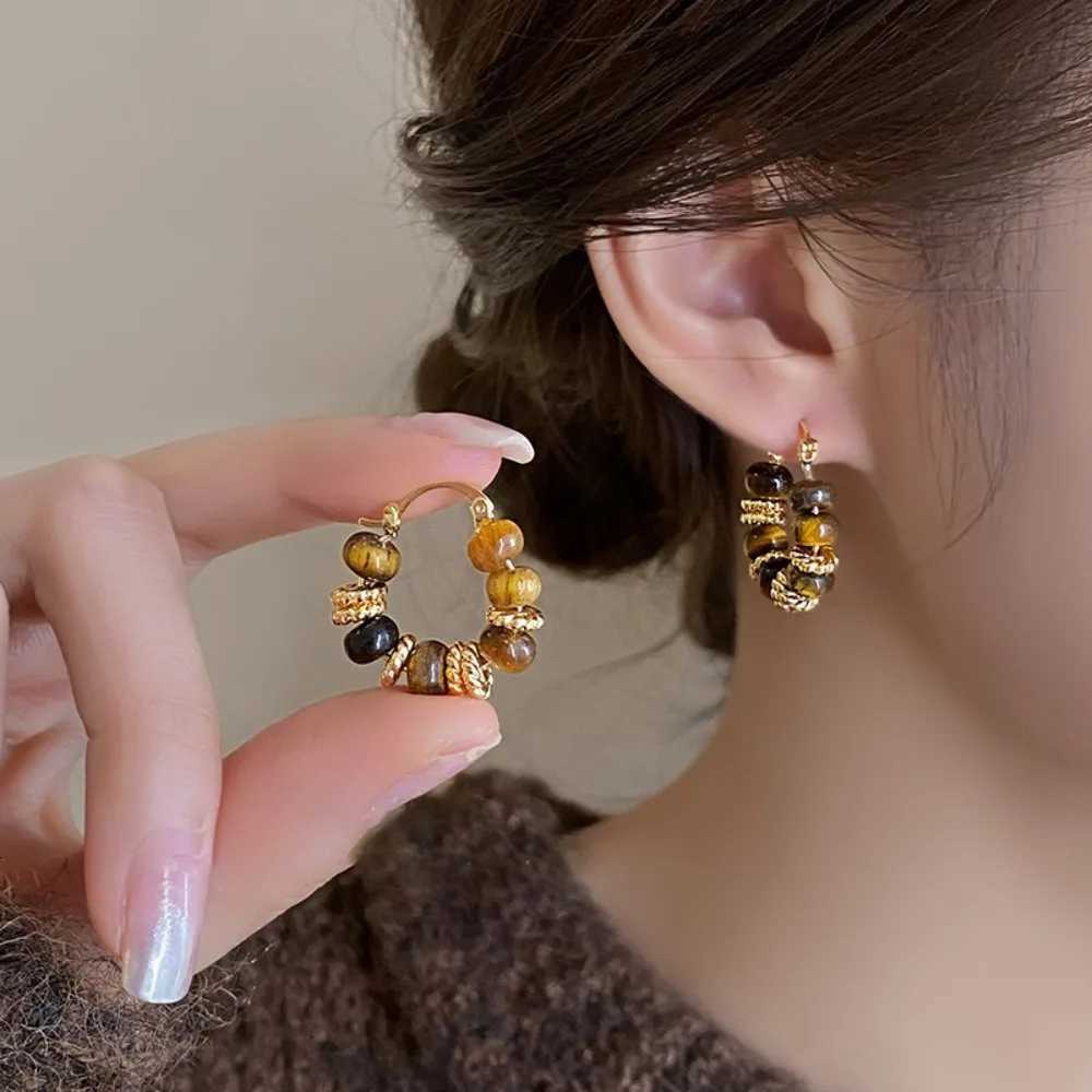 Temperament Vintage Brown Enamel Zircon Hoop Earrings for Women Exquisite Stainless Steel Beaded Wedding Bride Jewelry Accessories XJ250814