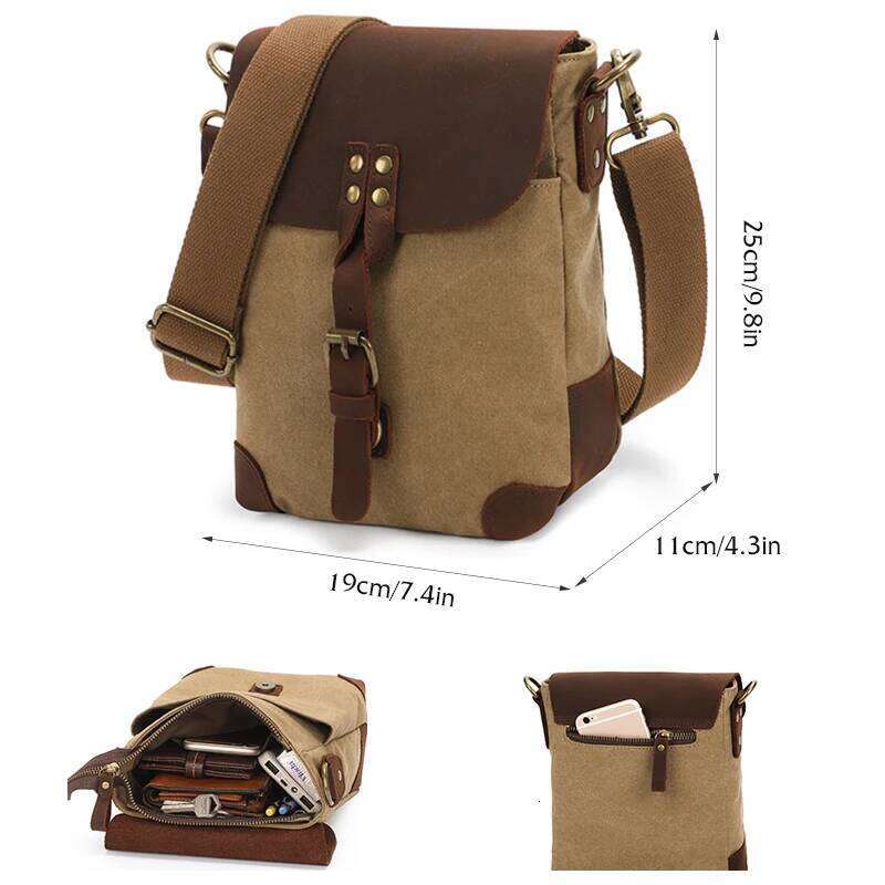 City Bag Retro Canvas Small Shoulder Bag Men's Leather Crossbody Bags Women Phone Pouch For Travel Everyday Use