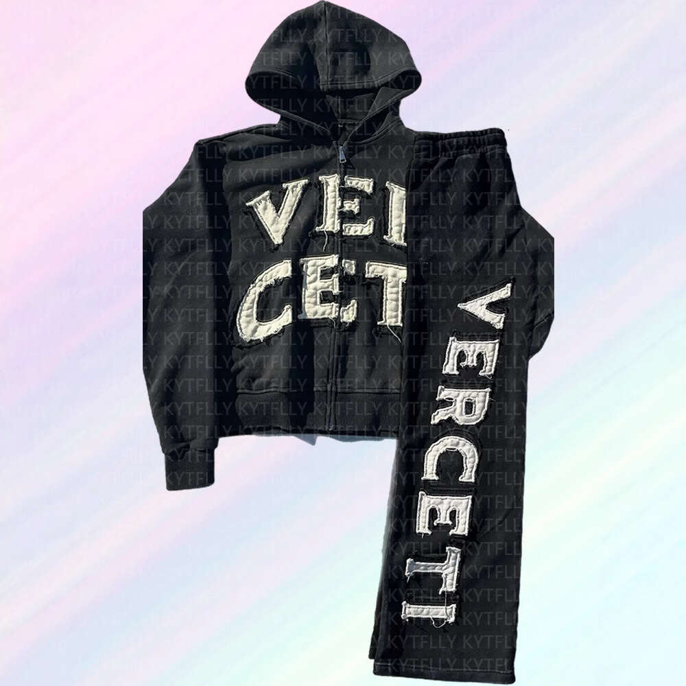 Street Style Hip-Hop Letter Print Pattern Cardigan Zipper Hoodie Fashion Casual Set 2025