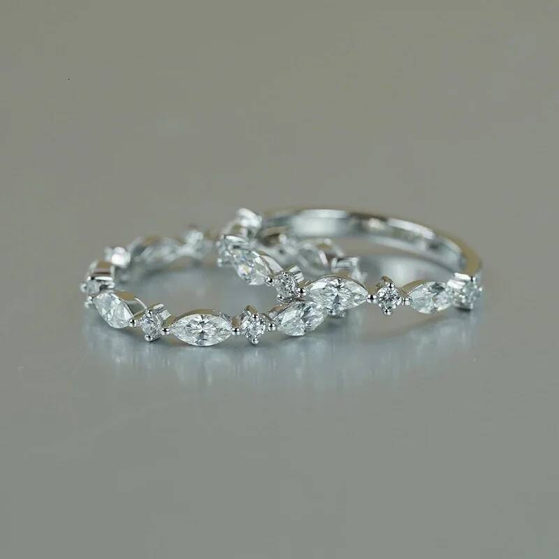 NKHOG Full Moissanite Eternity Rings 925 Sterling Silver Plated 18k Gold Women Wedding Band Marquise Rings Gift Fine Jewelry GRA