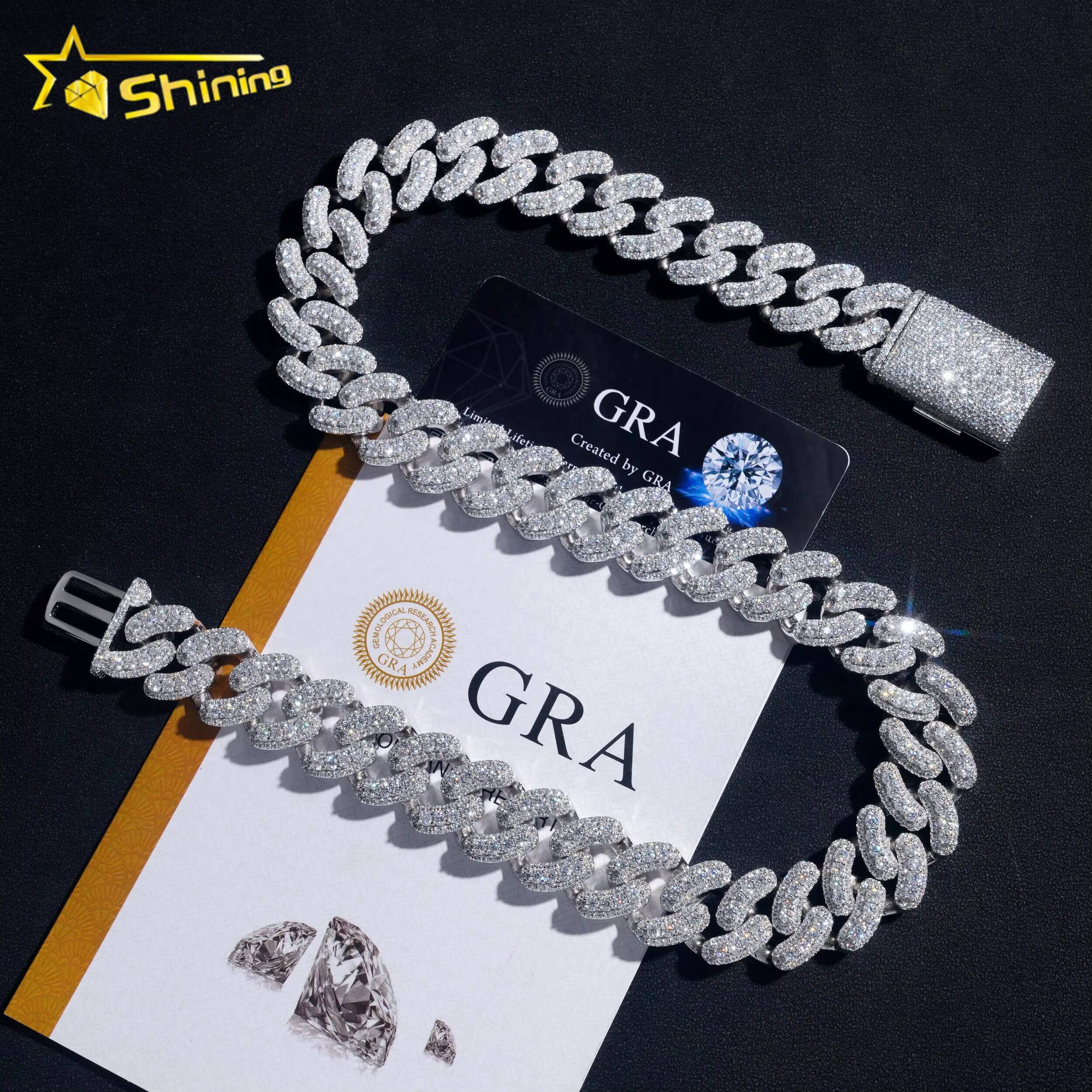 Hip Hop Jewelry Sier Gold Plated 20MM Big Heavy Iced Out Necklace VVS D Color Moissanie Dia Miami Cuban Link Chain