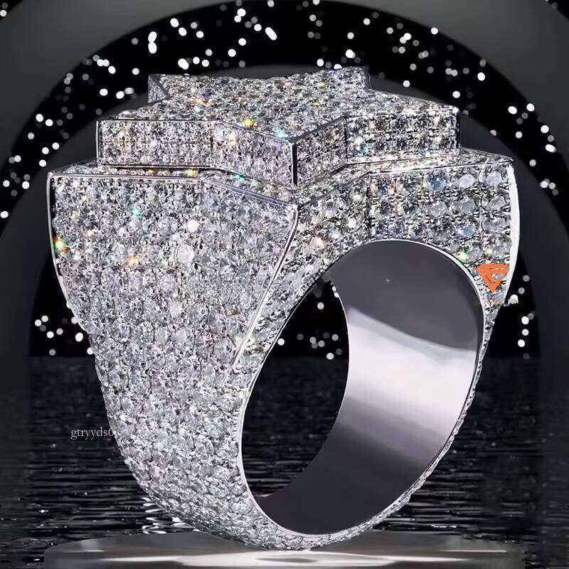 Jewelry Hot Ice VVS Moissanite Pure Silver Hip-Hop Celebrity Ring Engagement or Gift