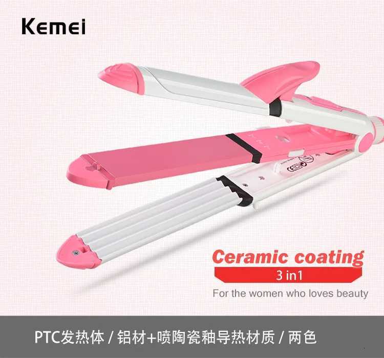 3 in 1 Ceramic Straightener Curler Hair Iron with Comb Curl Clip Curling Iron Straightening Iron Hair Straightener KM-1213 W250814