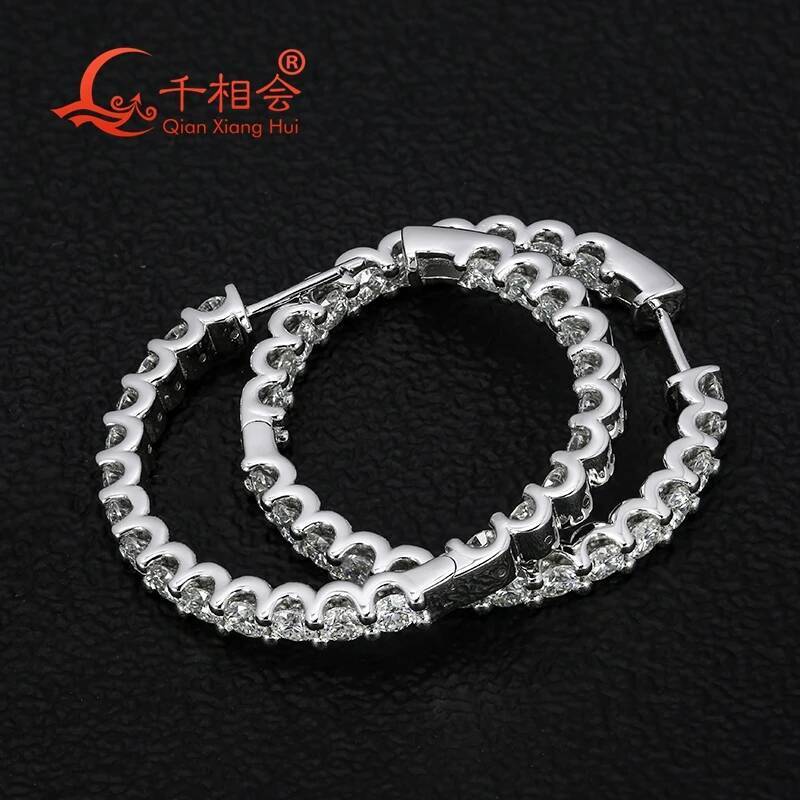 S925 Silver Hoop Earrings with 3mm Stone Band Colorless Moissanite Wedding Earrings Jewelry Gift for Women