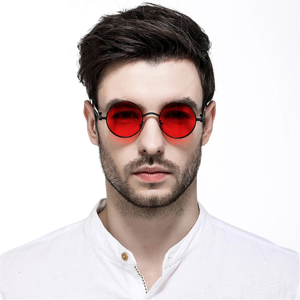VIVIBEE Vintage Steampunk Red Sunglasses Men Round Punk Alloy Metal Retro Sun Glasse 2025 Goggles Gothic Style Shades 250804