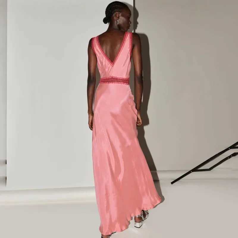 Womens Sleeveless Dress Deep V Neck High Waist Long Dress Casual Street Ele Sexy Evening Party Dress for Festivals XJ250814