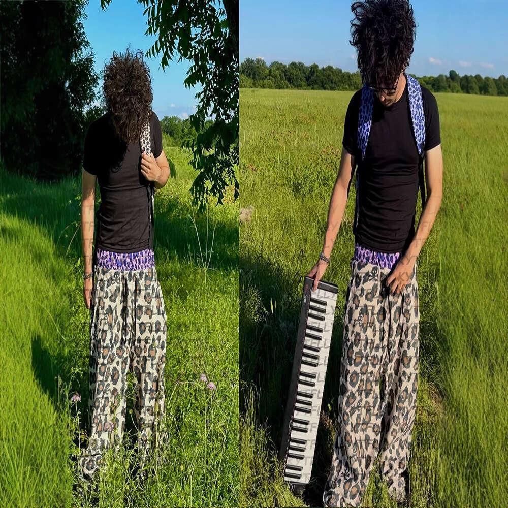 New Leopard Digital Print Wide-Leg Straight Double-Cuff Design Fashionable Personality Casual Pants