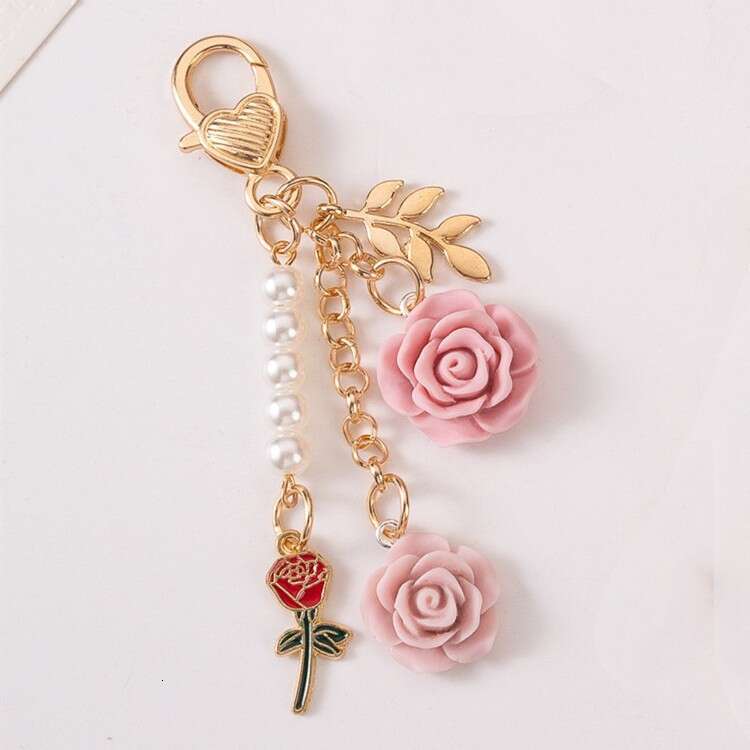 Ins Rose Flower Resin Camellia Alloy Door Buckle Keychain Accessories USB Flash Drive Pendant Car Hanging Decoration