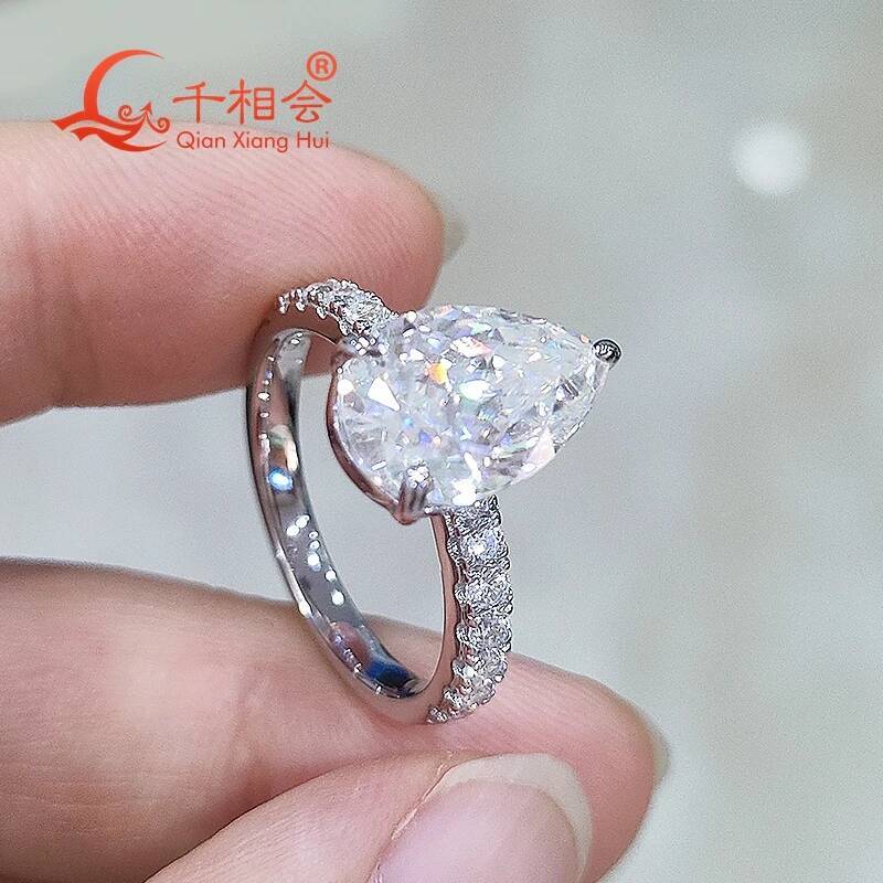 4ct 8x12mm pear shape full D vvs white melee moissanite half Eternity band 925 Sterling Silver Ring Jewelry Engagement Ladies