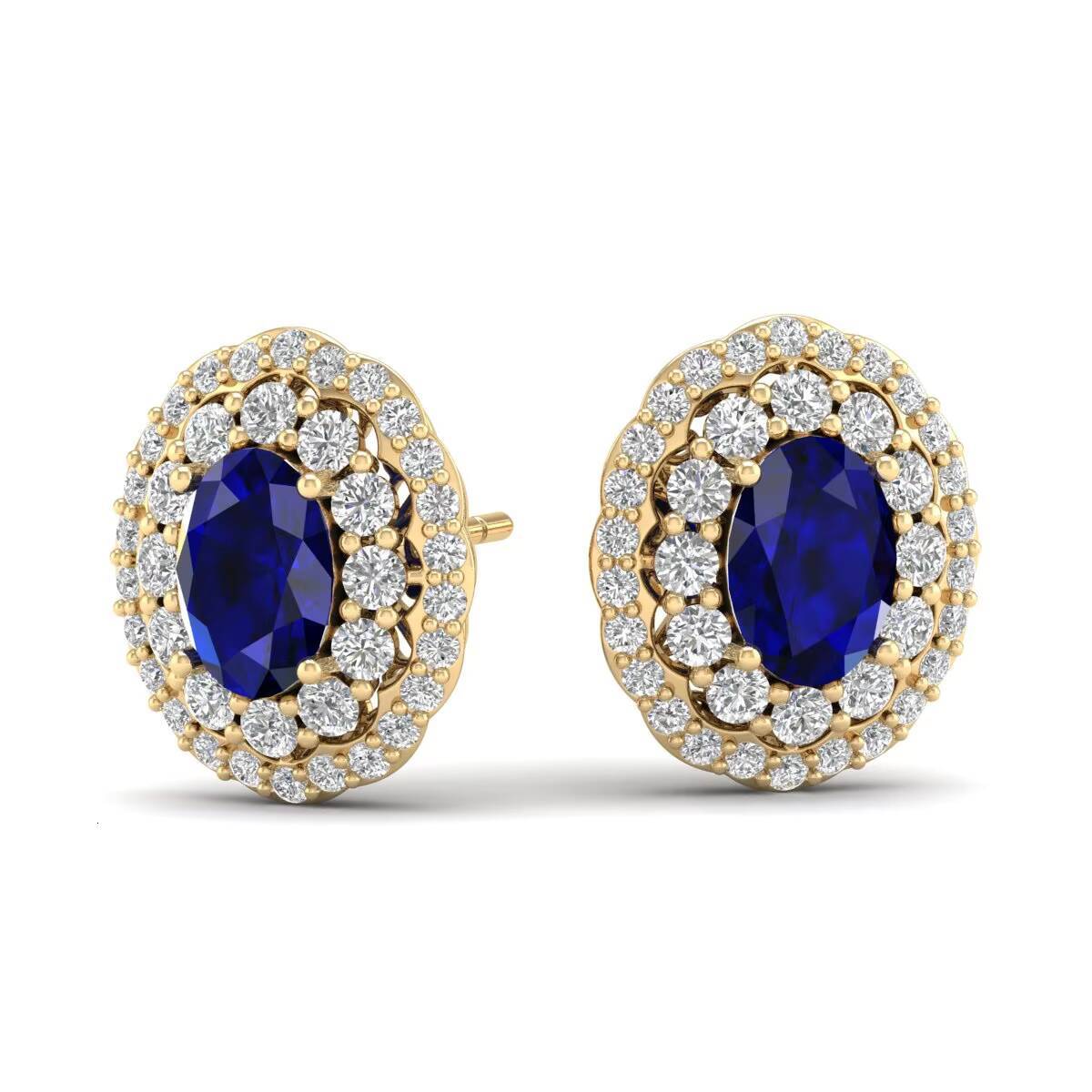Reyes Designer 14k Gold Dia Exaggerated 1.52ct Blue Expensive Oval Cut Fine Stud Earrings Jewelry