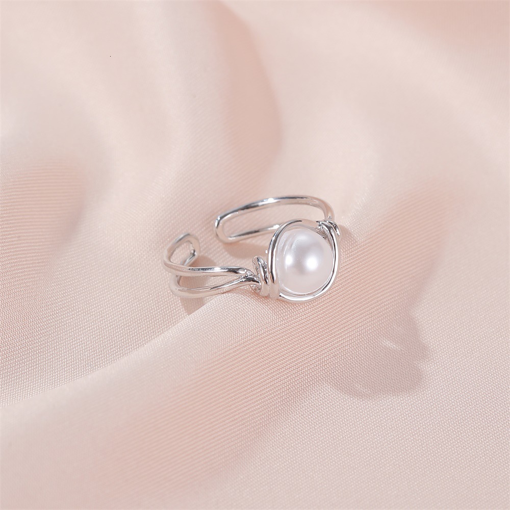 Ins Style Copper Inlaid Pearl Personality Temperament Simple Index Finger Fashion Ring
