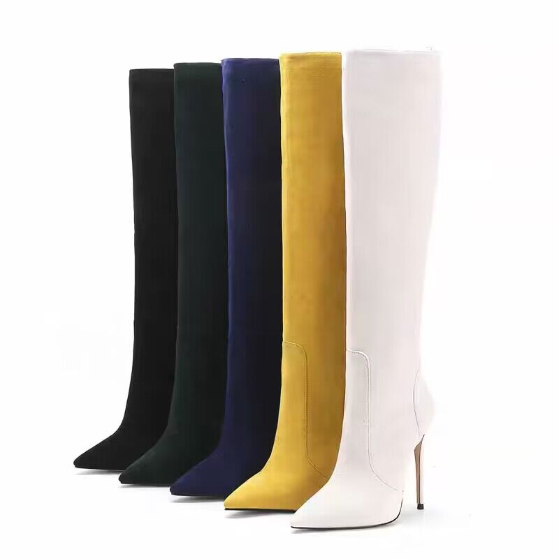 Chengdu Artisan Women's Pointed-Toe Knee-High Boots 10cm/12cm Stiletto Heel Suede/Patent Leather Slimming Over-The-Knee Boots
