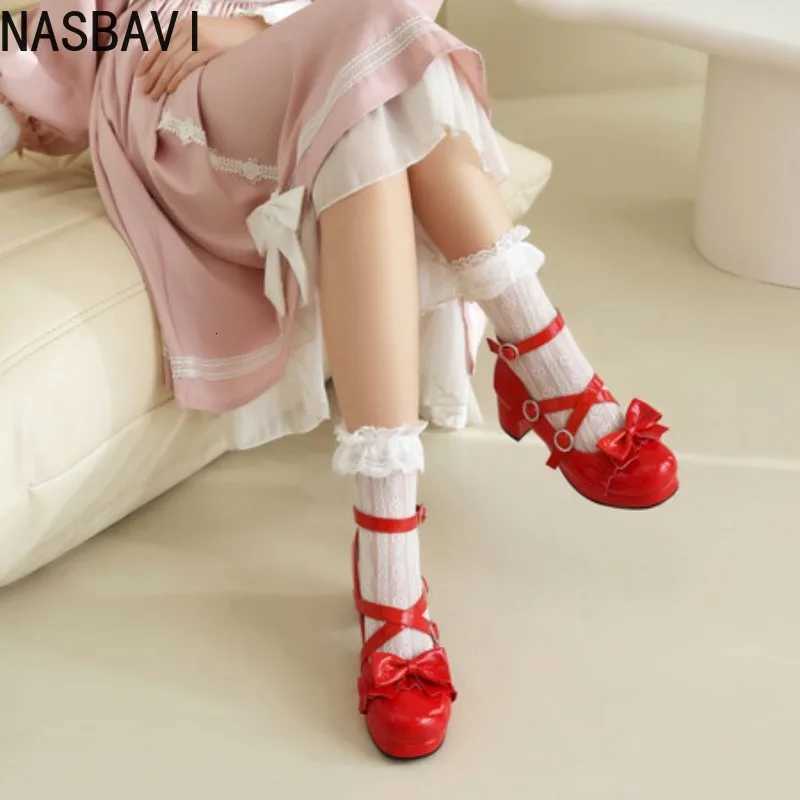 NASBAVI Womens Lolitas Mary Janes Shoes Elegant Low Heels Pumps Straps White Pink Red Black Office Wedding Shoes Girls Big Size W250814