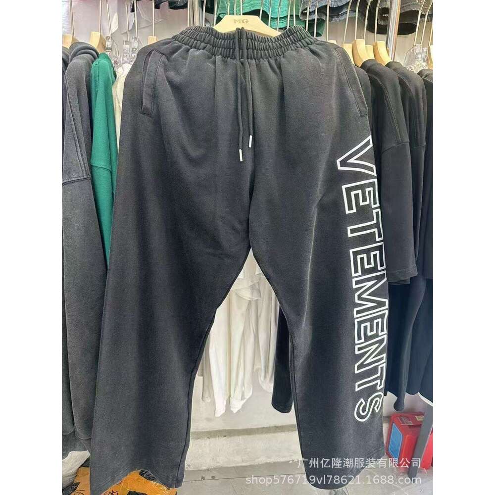 25FW New VTM American Style Trendy Brand Embroidered Letter Signature OS Loose Long Unisex Casual Pants
