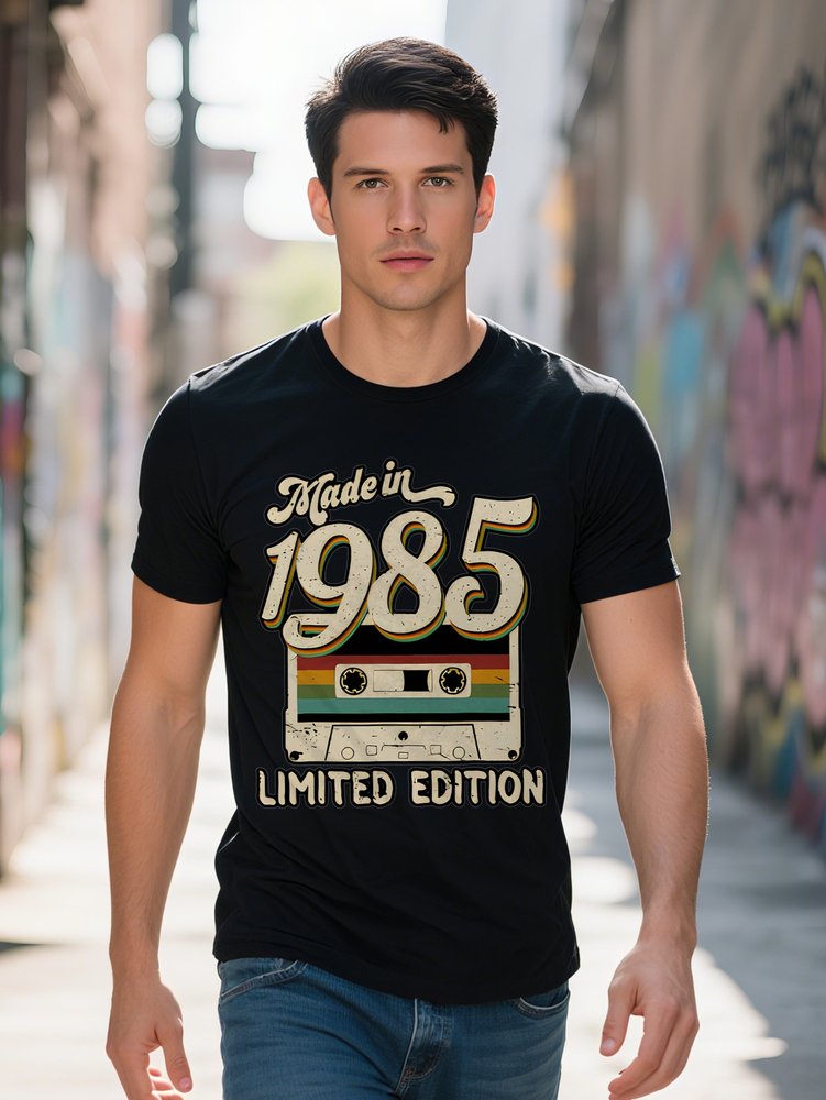 Lightweight Stretchy Men's Casual Crew Neck T-Shirt Retro Graphic Tee with Tape Design Made in Limited Edition 81233
