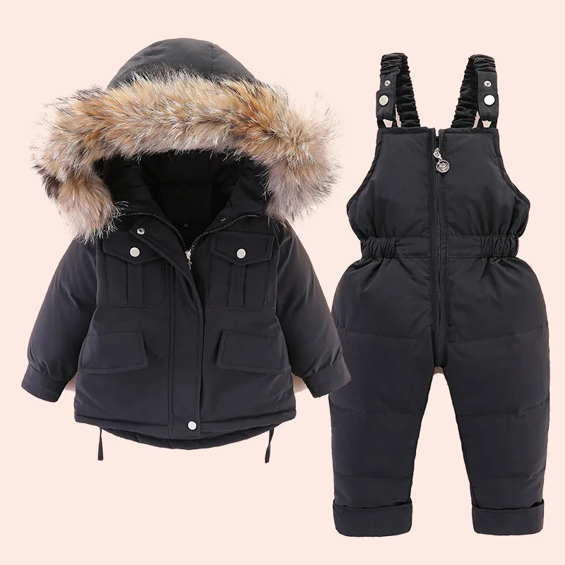 Winter Down Jacket for Girl clothes Kids Overalls Snowsuit Baby Boy over coat Toddler Year Clothing Set parka real fur 250813