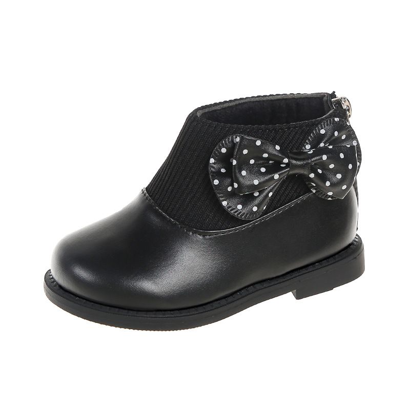 Children's Cotton Boots Winter New Kids Shoes Kidsnest Bow Girls Soft Bottom PU Leather Boots Baby Princess Boots Toddler Shoes Size US5.5C-US12.