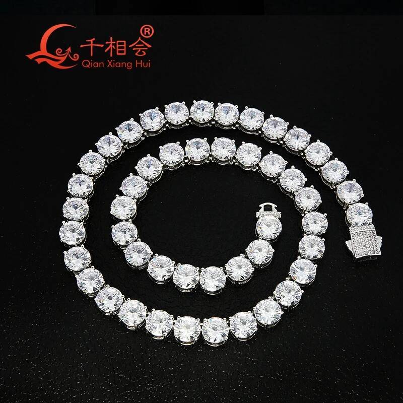 Necklace 10mm tennis round full of D white moissanite 925 Silver Sterling Trendy men women Hip Hop Link Chain jewelry gift