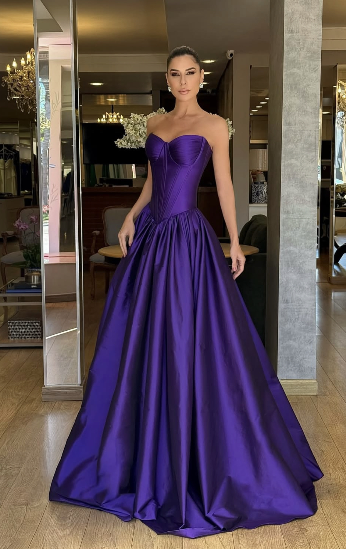 Simple Purple Satin A-Line Evening Dresses Strapless Sweetheart Long Formal Occasion Gown Pleats Elegant Prom Dress Custom Made