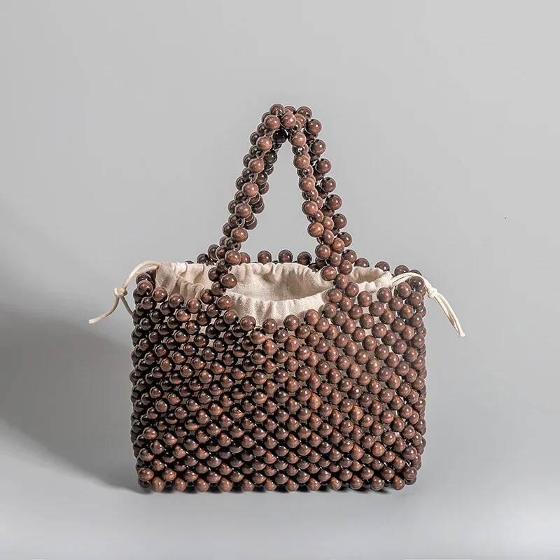 Vintage Wooden Beading Women Handbags Designer Hollow Beads Tote Handmade Casual Summer Beach Bag Small Bali Purses Sac high-quality