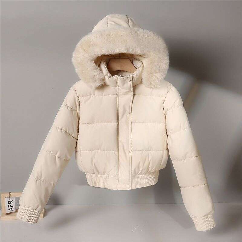 Winter Hooded Cotton Clothes For Women Solid Color Thickened Warm Short Padded Jacket Korean Loose Long Sleeved Quilted Coat