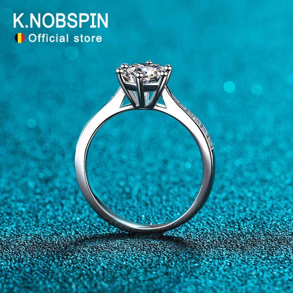 KNOBSPIN D VVS1 Moissanite Rings for Woman Engagement Wedding Jewely with GRA 925 Sterling Sliver Plated White Gold Diamond Ring