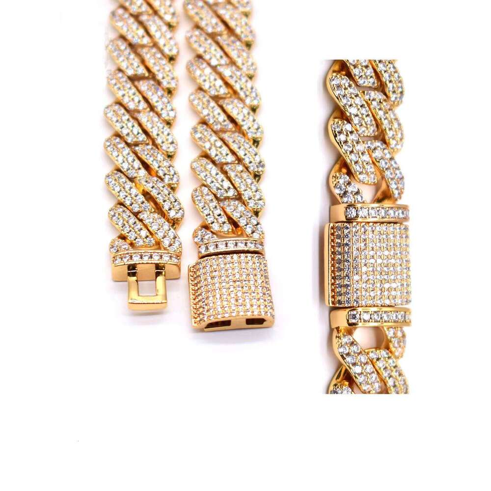 Iced Out Men's Jewelry Necklace Hui Shi Hip Hop Zircon Brass Gold Plated Cuban Link Chain