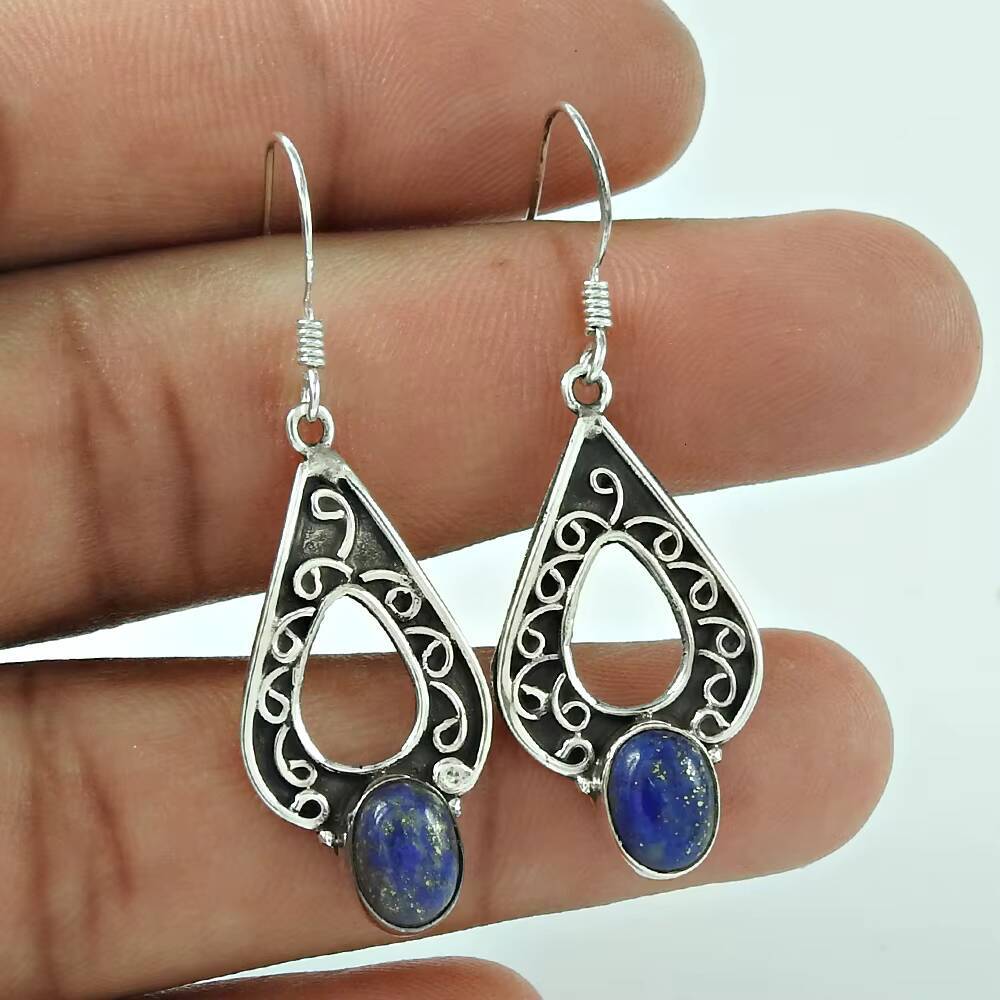 New Handmade Lapis Lazuli Women's Fashion Jewelry Pure Sier Exquisite Earrings Vendor