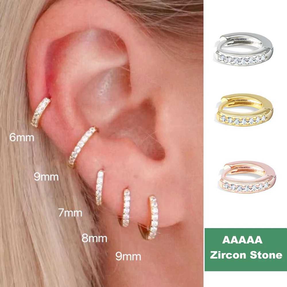 2/6PCS 316L Stainless Steel Minimalist Hoop Earrings Crystal Zirconia Small Cartilage Helix Tragus Piercing Jewelry for Women XJ250814