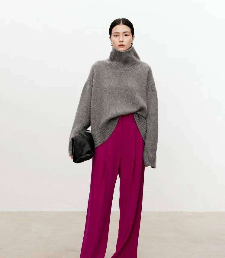 Turtleneck Pure Cashmere Female Loose And Thick Languid Lazy Wind Pullover Knitting Base WOOL Sweater 20250809