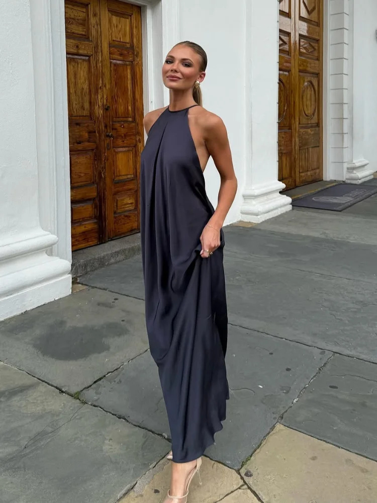 Sexy Halter Womens Dressess Elegant Lace Up Backless Sleeveless Oversize Dress Female Summer Lady Party Robes 250813