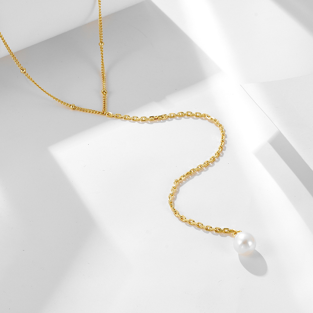 S Pure Sier Y-Type Natural Cultured Pearl Clavicle for Women Simple Fashion Long Tassel Chain Sweater Necklace