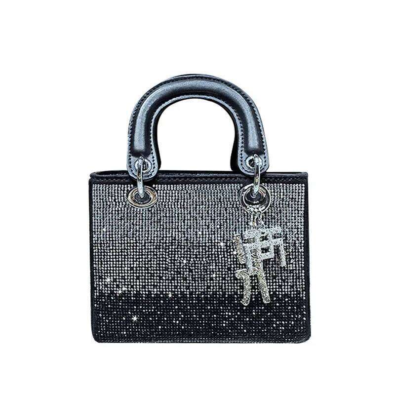 High-End Feeling Vintage Women's With Gradient Rhinestone Chain Crossbody Small Square Bag Trendy Motorcycle Equipment Acces