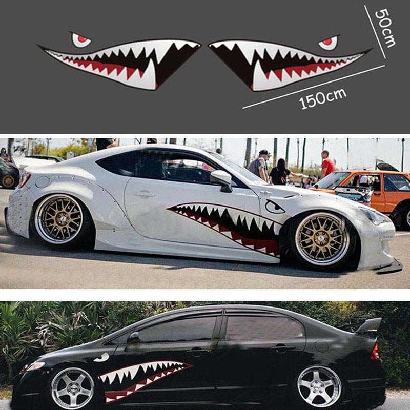 DIY Shark Mouth Tooth Teeth PVC Car Sticker Cool Decals Waterproof Auto Boat Decoration Stickers 2pcs/pair