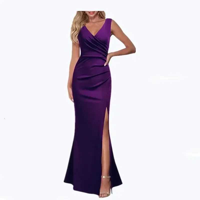 2023 Womens V-neck Sleeveless Maxi Dress Summer Party Dance Slim Side Slit Evening Dress Sexy Backless Ele Long Dress Partywear XJ250814