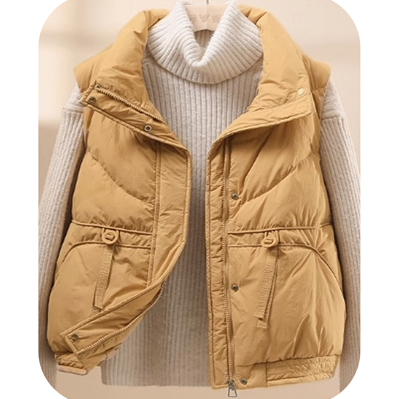 Cotton vest, women's autumn and winter outerwear, small and loose vest, lightweight stand up collar short jacket