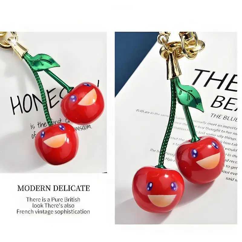 Fashion Smile Cherry Bag Charm Lock Keychain Cherry Resin Pendant Fruit Keychain Womens Bag Charms Y250814
