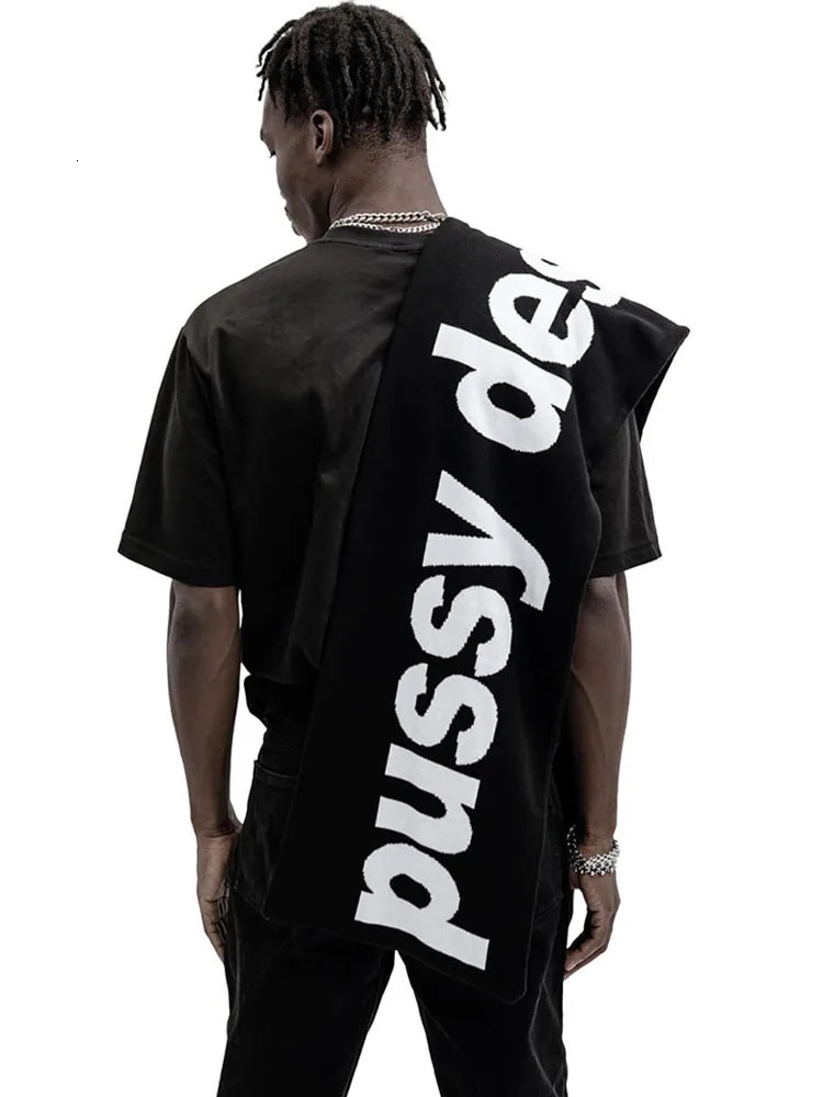 Men Scarf Winter Y2k Streetwear Black Knitted Letter Gothic Shawl Scarves Korean Fashion Hip Hop Vintage Warm Unisex Accessories 250813