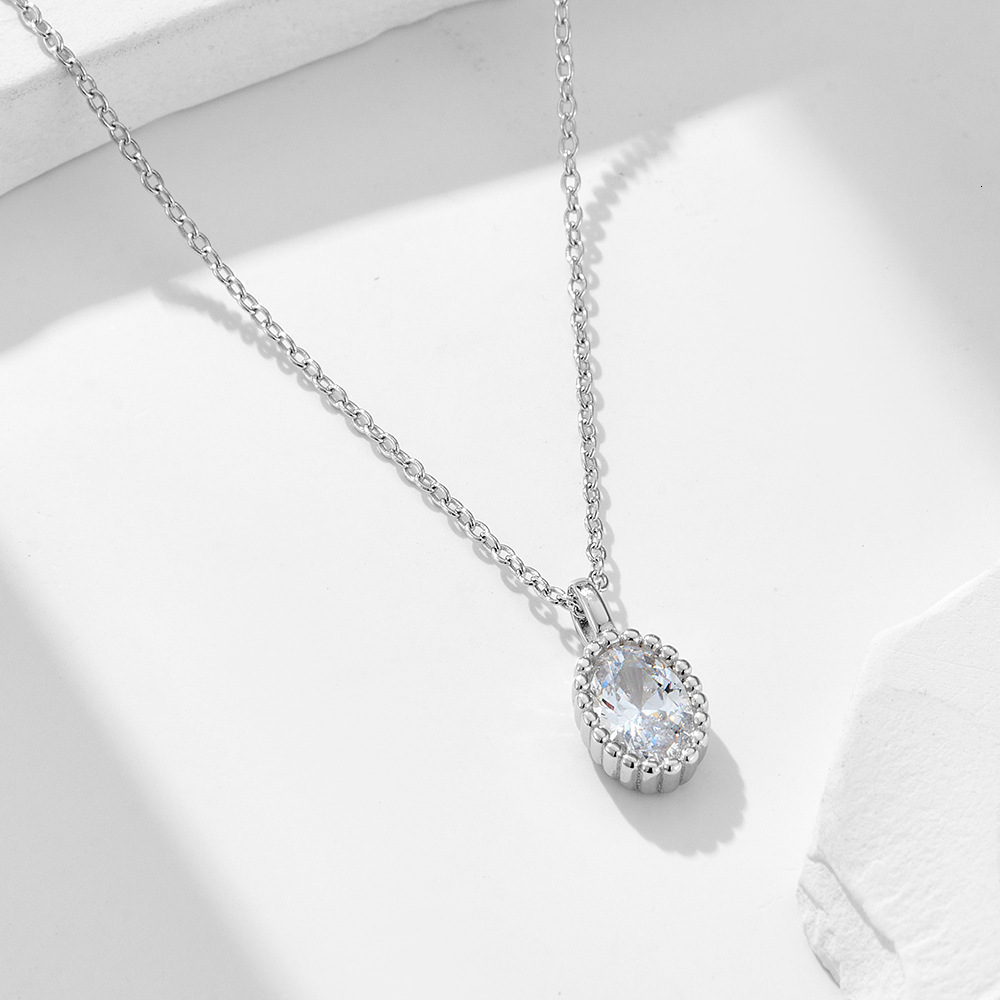 S Pure Sier 14K Gold Plated Light Necklace for Women, Ins Style Oval Zircon Pendant, Niche Design Clavicle Chain Jewelry for Women