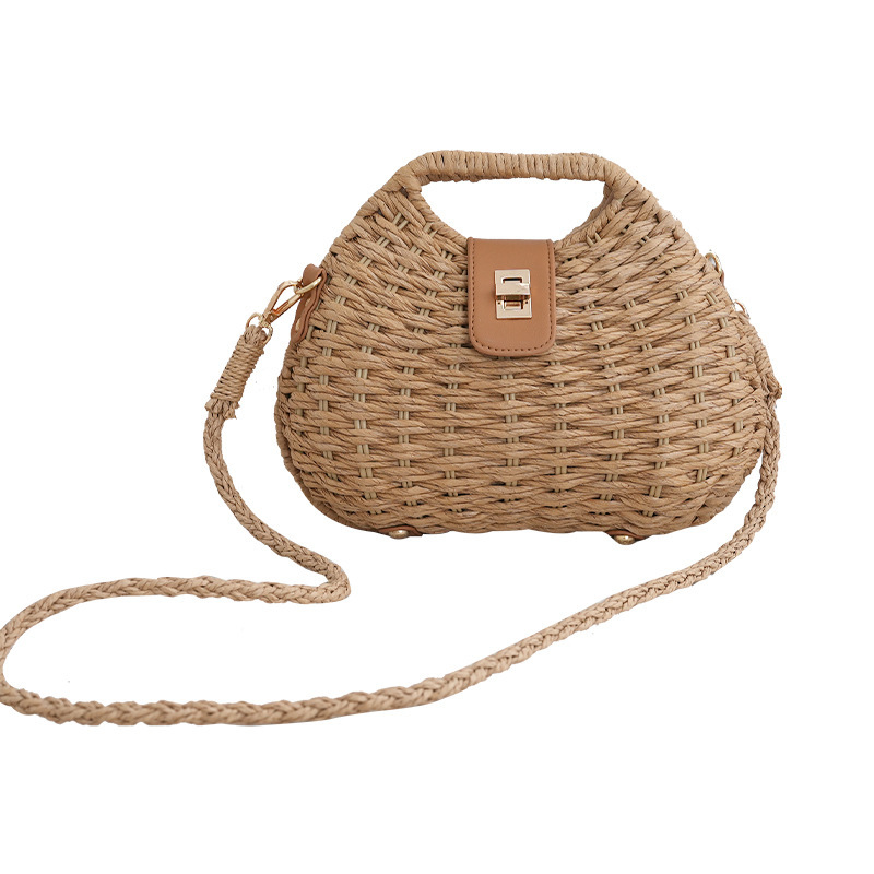 Luxury Brand Designer Bag New Korean Style Woven Crossbody Bag For Women Summer Beach Vacation Straw Frame Handbag
