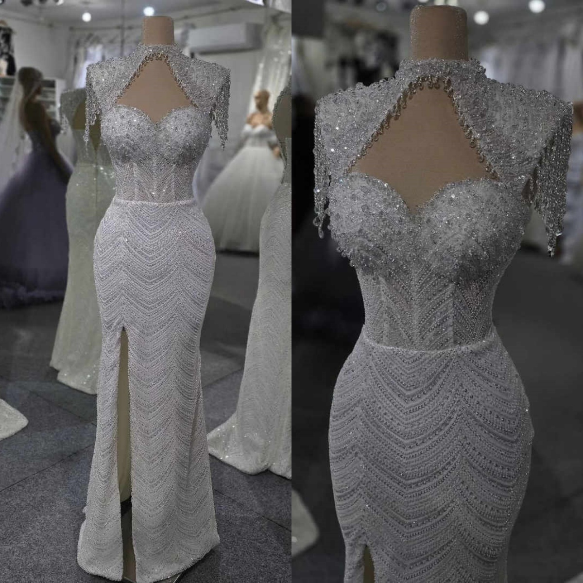 Designer Mermaid Wedding Dress Sweetheart Neck Sleeveless Wrap Bridal Gowns Sequins Crystal Split Side Floor Length Dresses Custom Made vestidos de no