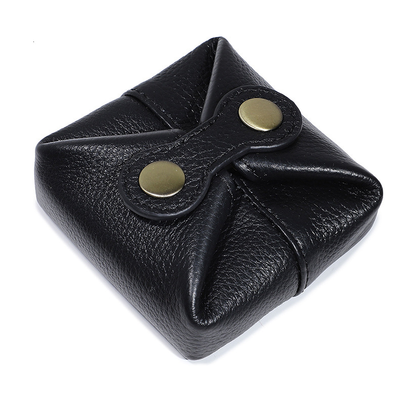 Genuine Leather Coin Purse Women Mini Small Square with Four-Button Closure for Coins, Lipstick, Earphones, Data Cable, Anti-Lost Storage Bag