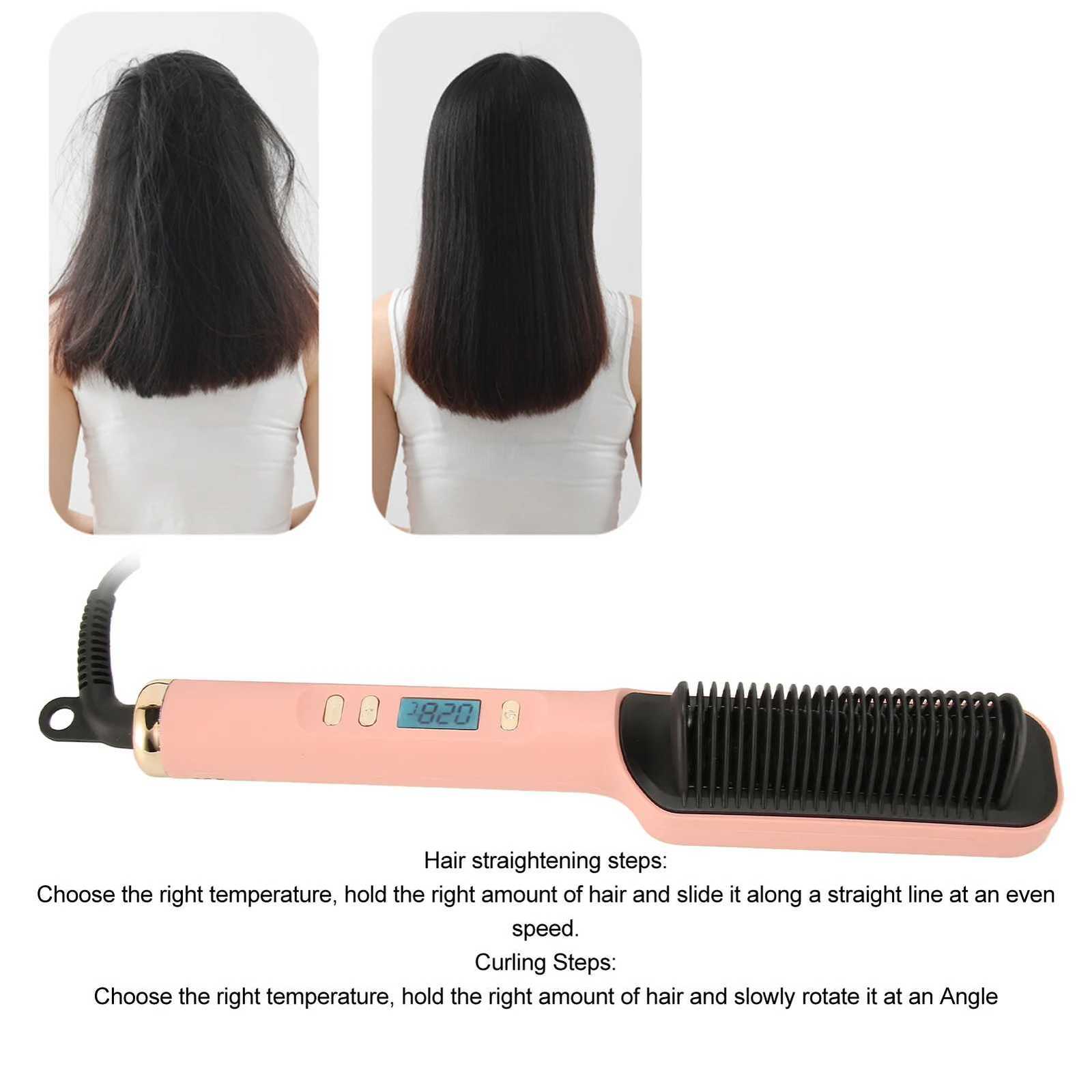 ionic Hair Straightener Brush 35W Hair Straightening Brush Even Heating LCD Hair Straightener Brush for home W250814