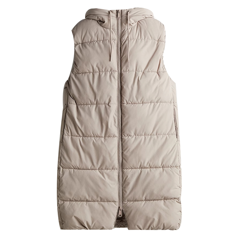 European and American solid color hooded single breasted mid length cotton jacket vest slimming temperament cardigan jacket top