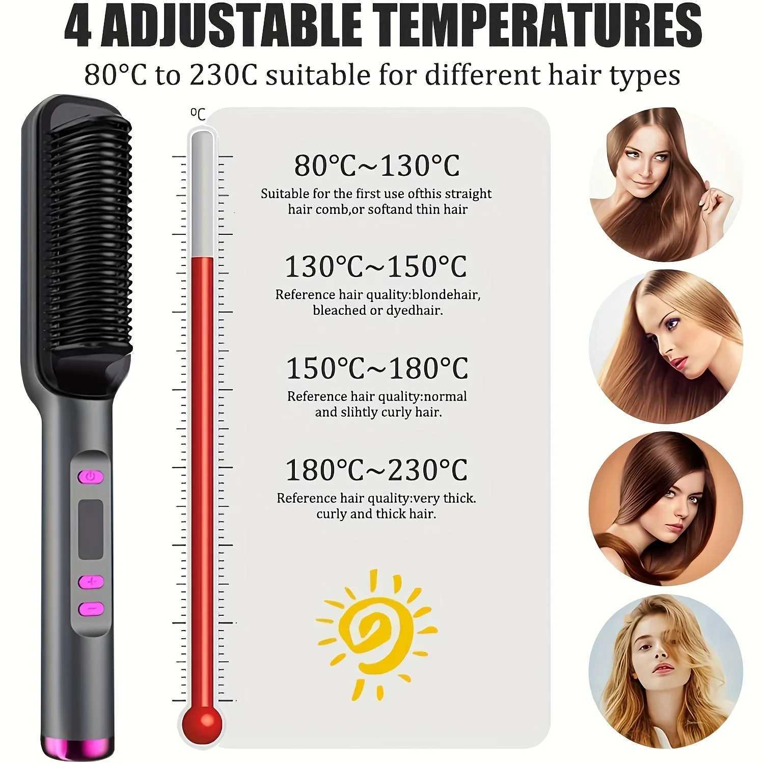 Negative Ion Heating Straight Hair Comb Ceramic Material LED Display Negative Ion Technology Suitable for Home and Travel W250814